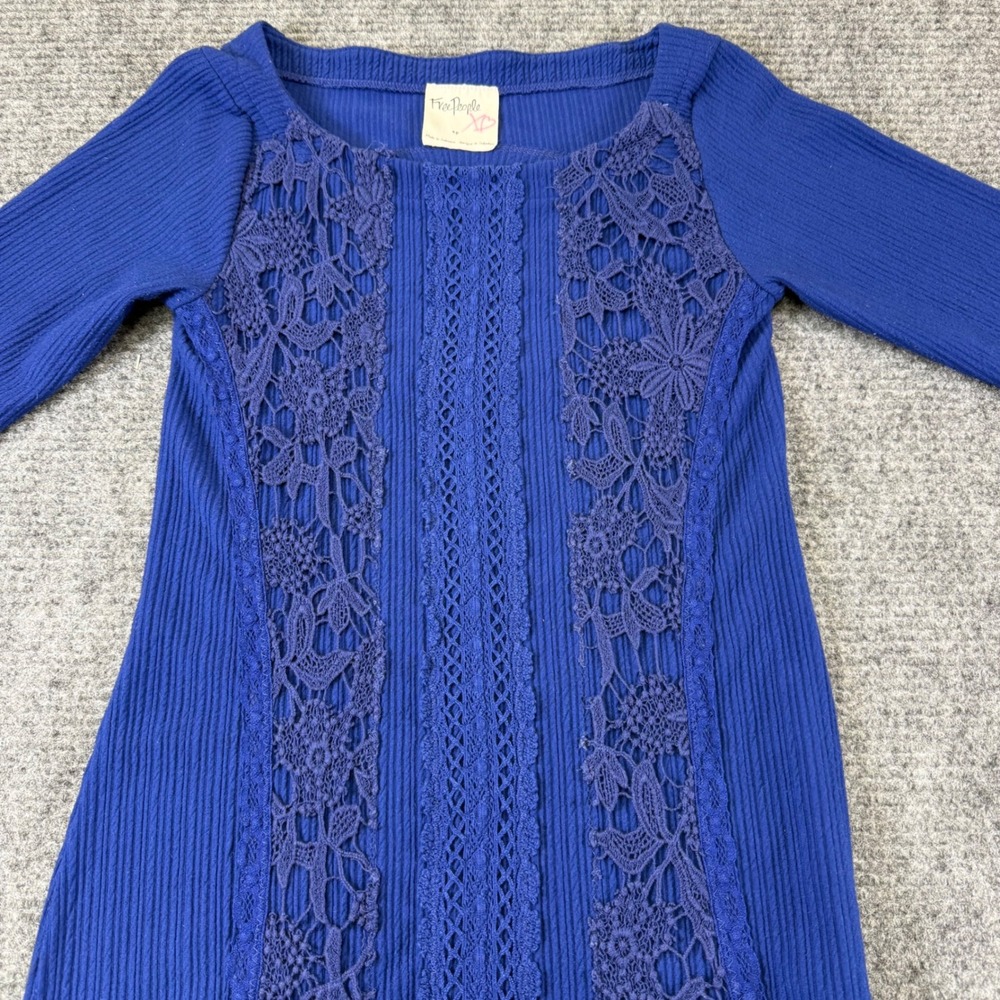 Free People Royal Blue Ribbed Knit Lace Panel‎ Dress Small cottage cor whimsical - Picture 13 of 16